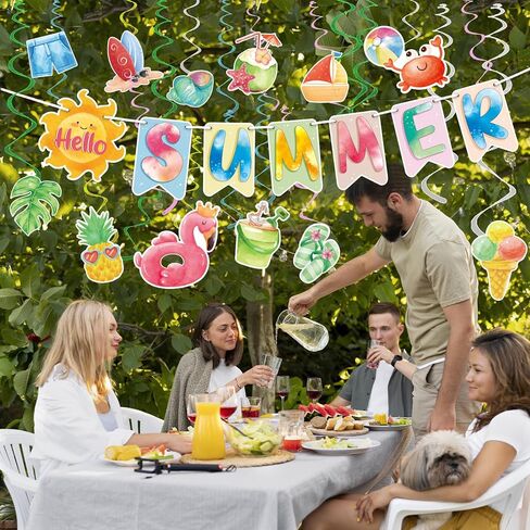 ديكورات حفلات حمام السباحة الصيفية، ديكورات حفلات الشاطئ، ديكورات صيفية ملونة، دوامات معلقة للمنزل والمكتب والفصول الدراسية وديكور حفلات أعياد الميلاد على شاطئ هاواي، 61 حزمة in Kuwait