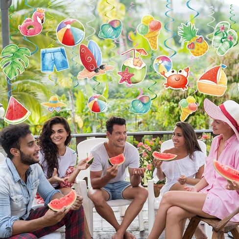 ديكورات حفلات حمام السباحة الصيفية، ديكورات حفلات الشاطئ، ديكورات صيفية ملونة، دوامات معلقة للمنزل والمكتب والفصول الدراسية وديكور حفلات أعياد الميلاد على شاطئ هاواي، 61 حزمة in Kuwait