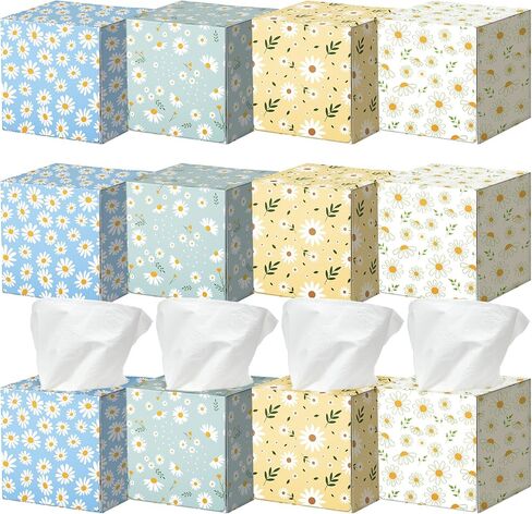 Mifoci 12 Pack Square Tissues Cube Box Travel Facial Tissues Cube Boxes with 50 Sheets Each, 3 Ply Soft Facial Tissues Bulk for Car Toilet Household School Family Office Travel (Daisy)(Daisy) in Saudi Arabia