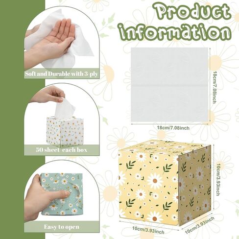 Mifoci 12 Pack Square Tissues Cube Box Travel Facial Tissues Cube Boxes with 50 Sheets Each, 3 Ply Soft Facial Tissues Bulk for Car Toilet Household School Family Office Travel (Daisy)(Daisy) in Saudi Arabia
