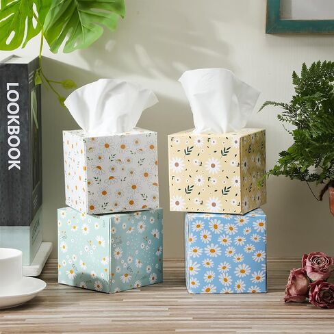 Mifoci 12 Pack Square Tissues Cube Box Travel Facial Tissues Cube Boxes with 50 Sheets Each, 3 Ply Soft Facial Tissues Bulk for Car Toilet Household School Family Office Travel (Daisy)(Daisy) in Saudi Arabia