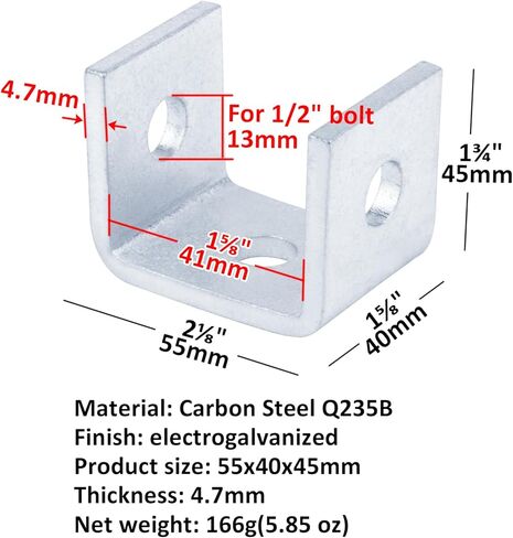 8 قطع 3 فتحات، تركيب على شكل "U"، لقناة تبختر 1-5/8 بوصة، قبول مسمار 1/2 بوصة، دعامة دعامة C، سمك 4.7 مم in Kuwait