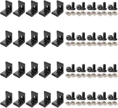 20Pcs 20 Series Aluminum Extrusion Profiles 2020 Series Joint Plate Corner Angle Bracket Connectors, 20pcs 90 Degree Bracket with T Nus Bolt for 6mm Slot Rail 2020 Aluminum Rail in Kuwait