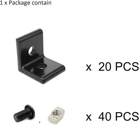 20Pcs 20 Series Aluminum Extrusion Profiles 2020 Series Joint Plate Corner Angle Bracket Connectors, 20pcs 90 Degree Bracket with T Nus Bolt for 6mm Slot Rail 2020 Aluminum Rail in Kuwait
