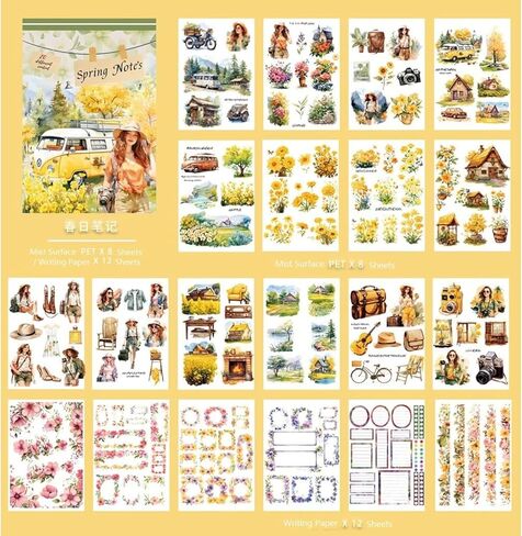 Scrapbook Stickers Aesthetic Junk Journal Book for Adults Journaling Dual-Material Pre-Cut Junk Journal Stickers for Bullet Journals Scrapbooking Supplies Bujo DIY Crafts Art (Spring Notes) in Saudi Arabia