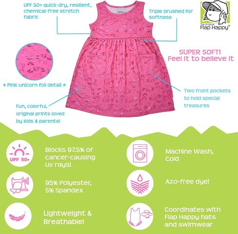 Flap Happy Girls' UPF 50+ Dahlia Sleeveless Dress with Pockets - Soft Jersey, Summer Play & Beach in Saudi Arabia