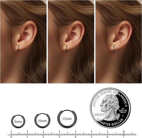 Jstyle أقراط فولاذية جراحية للأذنين الحساسة لا تسبب الحساسية 20 جرام مجموعة أقراط حلقية للنساء والرجال كرة أوبال صغيرة تشيكوسلوفاكيا من الفولاذ الجراحي أقراط غضروف مسطحة الظهر - لون أسود in Kuwait