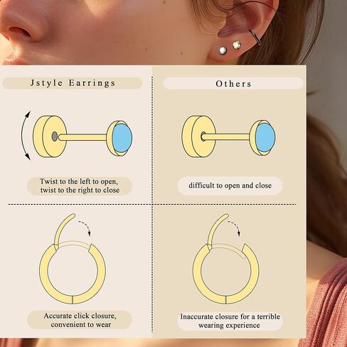 Jstyle أقراط فولاذية جراحية للأذنين الحساسة لا تسبب الحساسية 20 جرام مجموعة أقراط حلقية للنساء والرجال كرة أوبال صغيرة تشيكوسلوفاكيا من الفولاذ الجراحي أقراط غضروف مسطحة الظهر - لون أسود in Kuwait