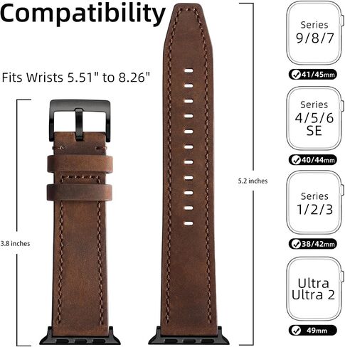 Vintage Leather Band Compatible with Apple Watch Band 44mm 45mm 49mm 42mm 41mm 40mm 38mm Men Women, Top Grain Genuine Leather Watch Strap for iWatch Series 9 8 7 6 5 4 3 2 1 SE Ultra/Ultra 2 in Saudi Arabia