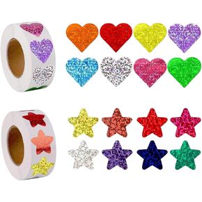 1000 PCS Incentive Stickers, Tekalobr Glitter Star and Heart Stickers, Reward Self Adhesive Stickers for Kids Envelope Birthday Party Decoration Wedding Classroom Teacher Supplies