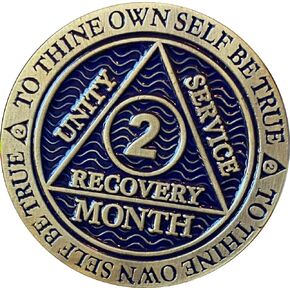 2 Month AA Medallion Antique Bronze Dusty Blue Color 60 Day Sobriety Chip