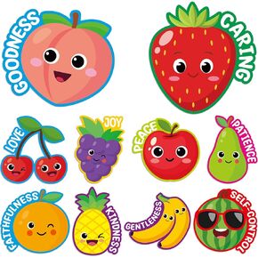 60Pcs Fruit of The Spirit Christian Bulletin Board Set Bible Religious Accents Cutouts Sunday School Christian Kids Classroom Wall Decor Educational Quote Cards Back to School Teacher Supplies