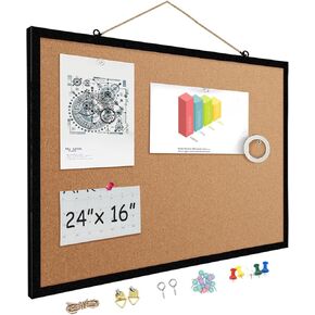 16" x 24" Cork Boards for Walls with Black Wooden Frame 1pack, Double Sided Office Board for Wall Organizer, Bulletins Board Decorative Hanging Pin Board for School, Home & Office, Notice Board
