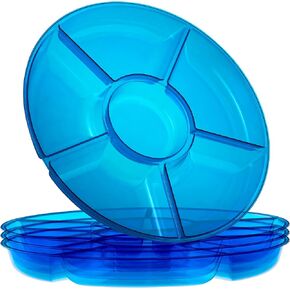 PLASTICPRO 6 Sectional Round Plastic Serving Tray/Platters Clear Pack of 2
