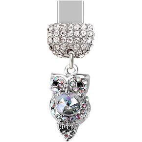 ELISE & FONDA TP187 Type-C USB Charging Port Crystal Anti Dust Plug Little Owl Pendant Cell Phone Charm for Samsung Galaxy/Huawei/OnePlus/Xiaomi/oppo Android Phones(White)