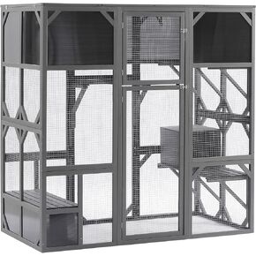 حاوية قطط خشبية خارجية مقاس 68 بوصة مع منازل قيلولة، منزل كيتي فاخر مع منصات قفز وسقف أسفلت مقاوم للعوامل الجوية، مأوى للسكن في بيت كيتي in Kuwait