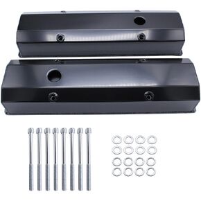 Tall Valve Covers 1/4" Billet Rail Black Compatible for SBC 283 302 305 327 350 383 400