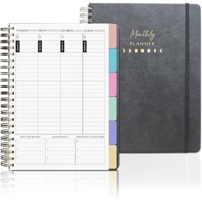 مخطط الحياة الأسبوعي والشهري - منظم، مجلة الامتنان - غير مؤرخ، سنة واحدة - غطاء بني فاخر، مخطط ربط مزدوج الأسلاك، أكثر من 100 ملصق، فواصل ملونة متضمنة (11 بوصة × 8.5 بوصة) in Kuwait