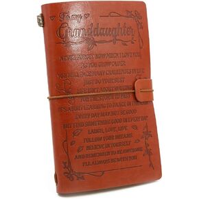 To Granddaughter Leather Journal,A6 Leather Journal,Laugh - Love - Live Vintage Embossed Refillable Writing Notebook for Christmas,Birthdays, Graduation