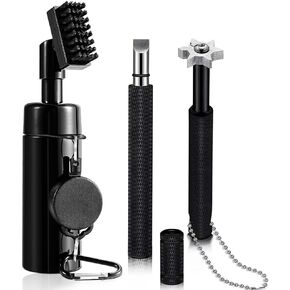 Golf Clean Tool Set, Retractable Golf Club Brush and 2 Golf Club Groove Sharpener for U & V-Grooves, Portable Golf Brush Tool Kits for All Golf Irons for Man