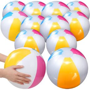 12 Pieces Beach Ball 12 Inch Inflatable Ball Colorful Inflatable Glossy Panel Beach Ball Bulk Floating 16 Inch Deflated Size for Swimming Pool Summer Birthday Party Outdoor Activities Supplies