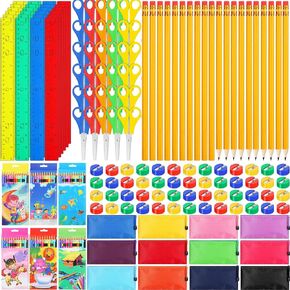 240 Pieces Back to School Supply Kit for Kids School Supplies Sets School Classroom Backpack Essentials Bundle Include Pencils, Plastic Rulers, Pencil Pouch, Safety Scissors, Sharpeners for Students