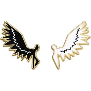 Black White Devil Wing Brooch Power Wing Badge Abstract Evil Wing Brooch Stud Schoolbag Stud Wing Cool Badge Bag Decoration Jewelry for Women Couples Girls Boys