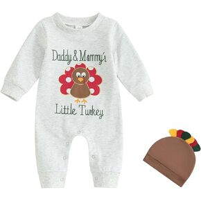 Baby Girl Boy Thanksgiving Christmas Outfit Turkey Santa Long Sleeve Romper Jumpsuit One Piece Bodysuit Fall Clothes