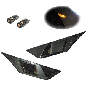 Smoked Lens White Led Front Side Marker Light Compatible with Honda Civic 10th Gen 2016-2021 Sedan Coupe Hatchback