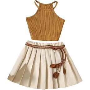 Verdusa Girl's Cute 2 Piece Outfits Summer Halter Tank Top and Pleated Skirt Set