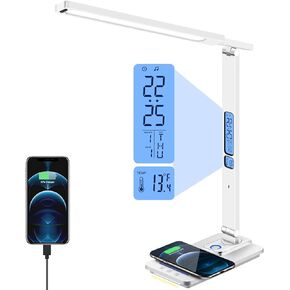 AFROG 5th Gen Multifunctional LED Desk Lamp with 10W Fast Wireless Charger, USB Charging Port,1800Lux Super Bright,5 Lighting Mode,7 Brightness, Touch Control, Auto Timer, 15W Office Table Lamp