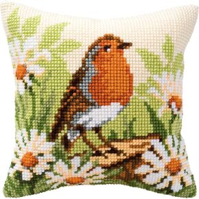 Vervaco Needlepoint Cushion Top Kit 16"X16"-Robin Stitched in Yarn