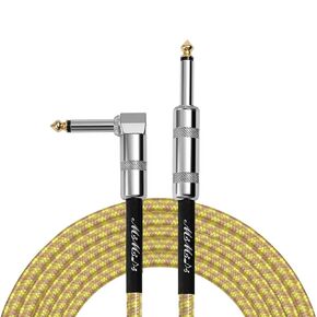 Electric Guitar Cables 10FT Instrument Cord 1/4 Inch Straight to Right Angle 6.35mm Gold Plated Plug Nylon Woven Insulate for Guitar Bass Keyboard