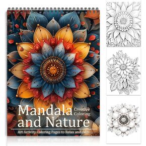Mandala and Nature Coloring Books for Adults Relaxation Spiral Bound, Lay Flat, Mandala Coloring Book for Women, 24 Pages One Sided Design Gift for Adult to Relax and Relieve Anxiety