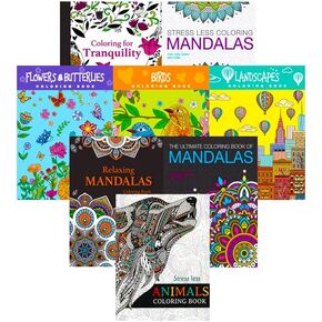 Idea Liftoff 8 Count Adult Coloring Book Super Set - Bundle with 8 Adult Coloring Books for Women, Men Featuring Mandalas and More | Advanced Coloring Books Bulk