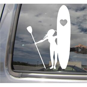 Girl Stand Up Paddle Boarding Heart Love SUP- Woman Wahine Cute Female Cars Trucks Moped Helmet Hard Hat Auto Automotive Craft Laptop Vinyl Decal Store Window Wall Sticker 04014