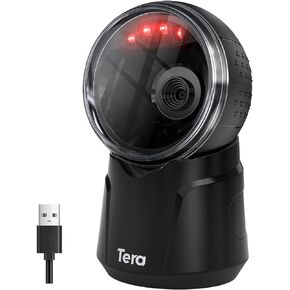 Tera Barcode Scanner Desktop Omnidirectional: 1D 2D QR Hands Free USB Wired Bar Code Reader Adjustable Scan Head Plug and Play for POS Supermarket Retail Store Mobile Payment Model 9000