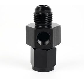 10AN Male Flare to 10AN Female Swivel with 1/8 NPT Gauge Port Fuel Pressure Take Off Fitting Adapter Aluminum (Black, 10AN)