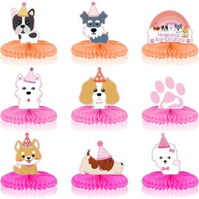 9 Pcs Dog Themed Party Decorations Pink Dog Honeycomb Centerpieces Dog Party Favors Dog Themed Birthday Party Supplies Puppy Party Decorations Pets Table Decorations for Girls Dog Theme Birthday Party