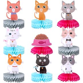 9 Pcs Cat Party Centerpieces for Tables Cat Birthday Party Decorations Honeycomb Cat Party Supplies Cat Party Favor Table Decoration Cat Table Topper for Shower Girls Birthday Party