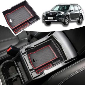 TACORBO Center Console Organizer Compatible with Subaru Forester 2019 2020 2021 2022 2023 2024 Accessories,Armrest Secondary Storage Box ABS Insert Glove Box Tray, Red Trim (Carrying Handle Heigher)