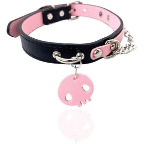 Leather Choker Collar Necklace For Women,Cute Skull Gothic Punk Rock Choker Necklace Collars