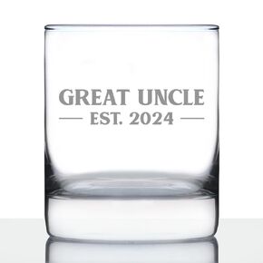 Great Uncle Est 2024 - Whiskey Rocks Glass Gift for First Time Great Uncles - Bold 10.25 Oz Glasses