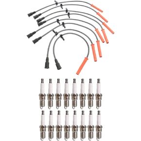 ENA Set of 16 Platinum Spark Plug with Wire Set Compatible with Ford F150 F250 F350 E350 Super Duty ATS 6.2L 2010 2011 2012 Replacement for SP526 6938