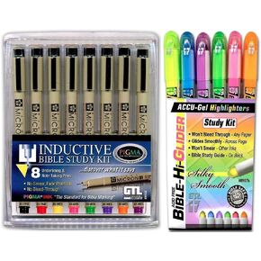 G.T. Luscombe Company, Inc. GTL Bible Study Bundle 6 Accu-Gel Gel Highlighters and 8 Pigma Micron Multi Color Fine and Medium Point