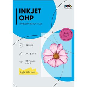 PPD Premium Inkjet Transparency Film (Overhead Projector Film) 150 Micron Thick 8.5x11" X 50 Sheets - Instant Dry PPD-34-50