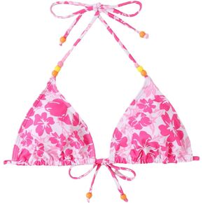 Verdusa Women's Floral Print Halter Bikini Top String Triangle Bra Swimsuit Tops