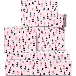 CENTRAL 23 - Pink Wrapping Paper - For Wedding - Champagne Print - Celebration Gift Wrap - 6 Sheets - Birthday New Baby, Bride and Groom - For Anniversary or Valentines Day Gifts