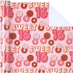 WRAPAHOLIC 16th Birthday Wrapping Paper - Mini Roll - 17 Inch X 33 Feet - Sweet 16 for Birthday, Party, Holiday