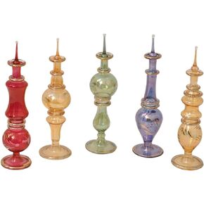 CraftsOfEgypt Egyptian perfume bottles Set of 5 hand Blown Decorative Glass Vials Height 6 Inch (16 Cm)